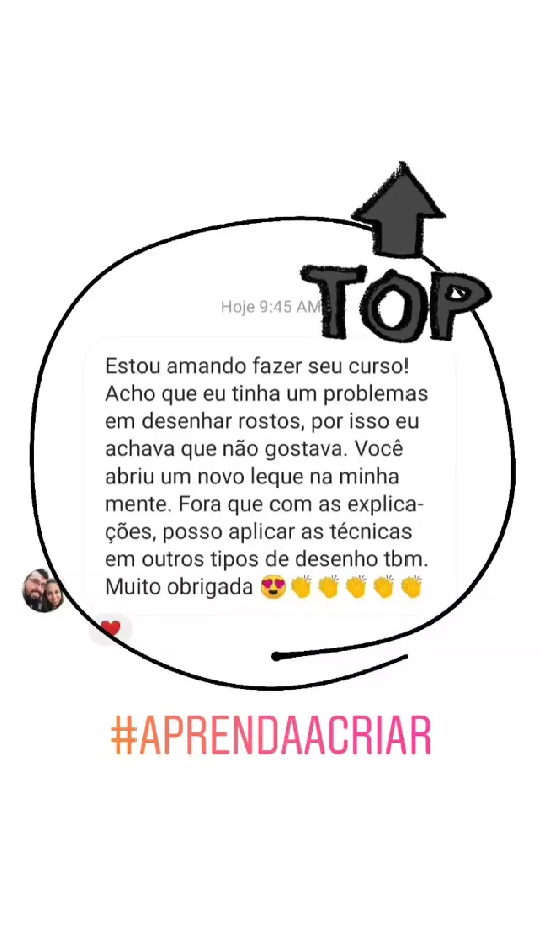 Print de aluna elogiando o curso de desenho de rostos