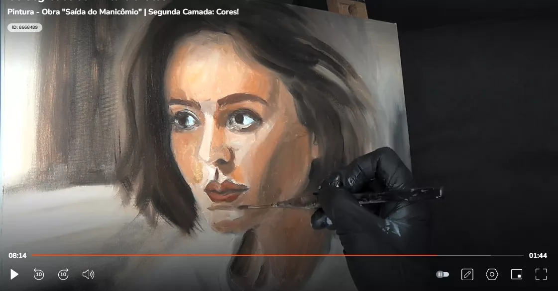 Aula “Segunda Camada: Cores”, da obra Saída do Manicômio — pincelada sobre o retrato a óleo